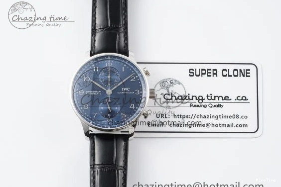 MIROTIME 0408 Portuguese Chrono IW3716 RSF 1:1 Best Edition Blue Dial on Black Leather Strap A RelaxedFit 7045